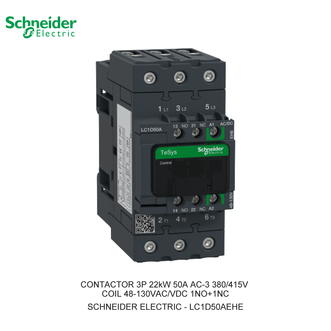 CONTACTOR 3P 22kW 50A AC-3 380/415V COIL 48-130VAC/VDC 1NO+1NC
