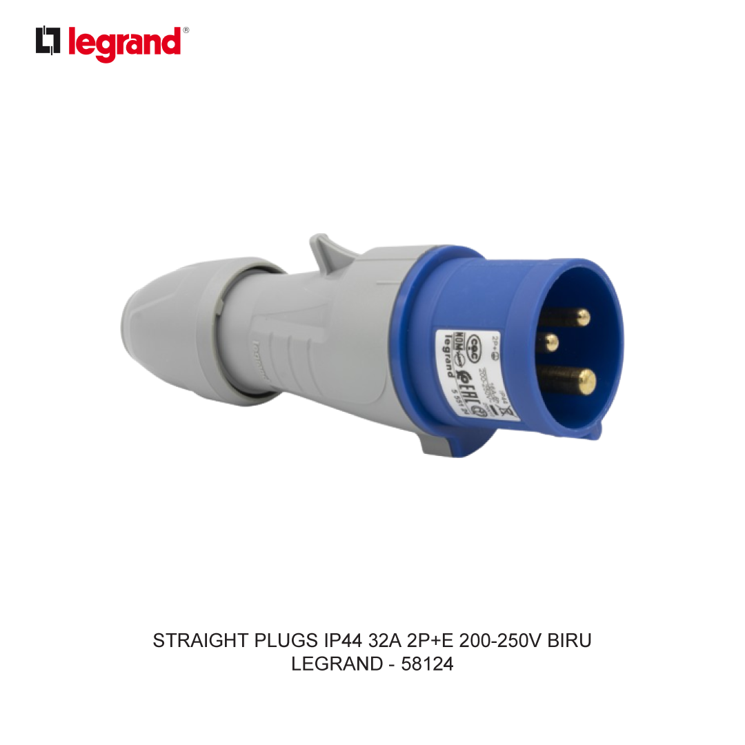 STRAIGHT PLUGS IP44 32A 2P+E 200-250V BIRU