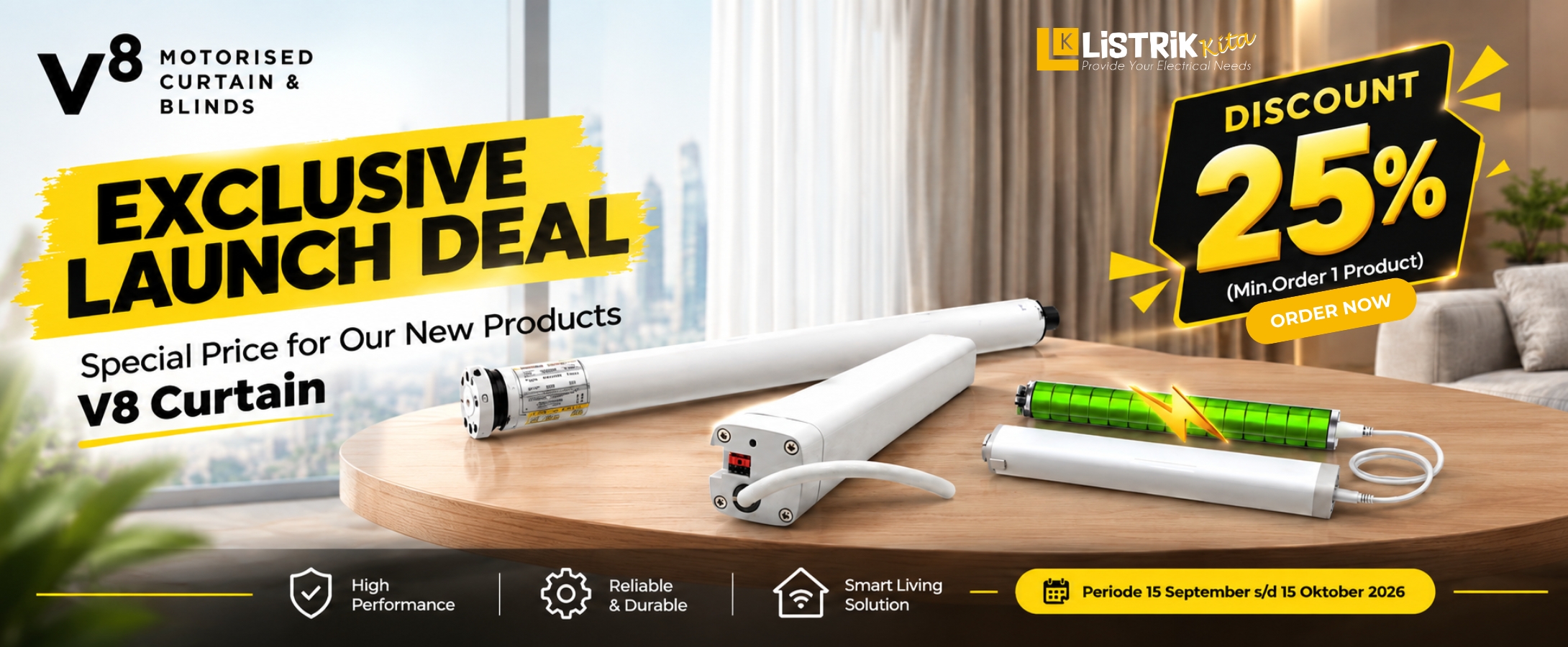 Promo V8 Curtain Diskon 25% di ListrikKita