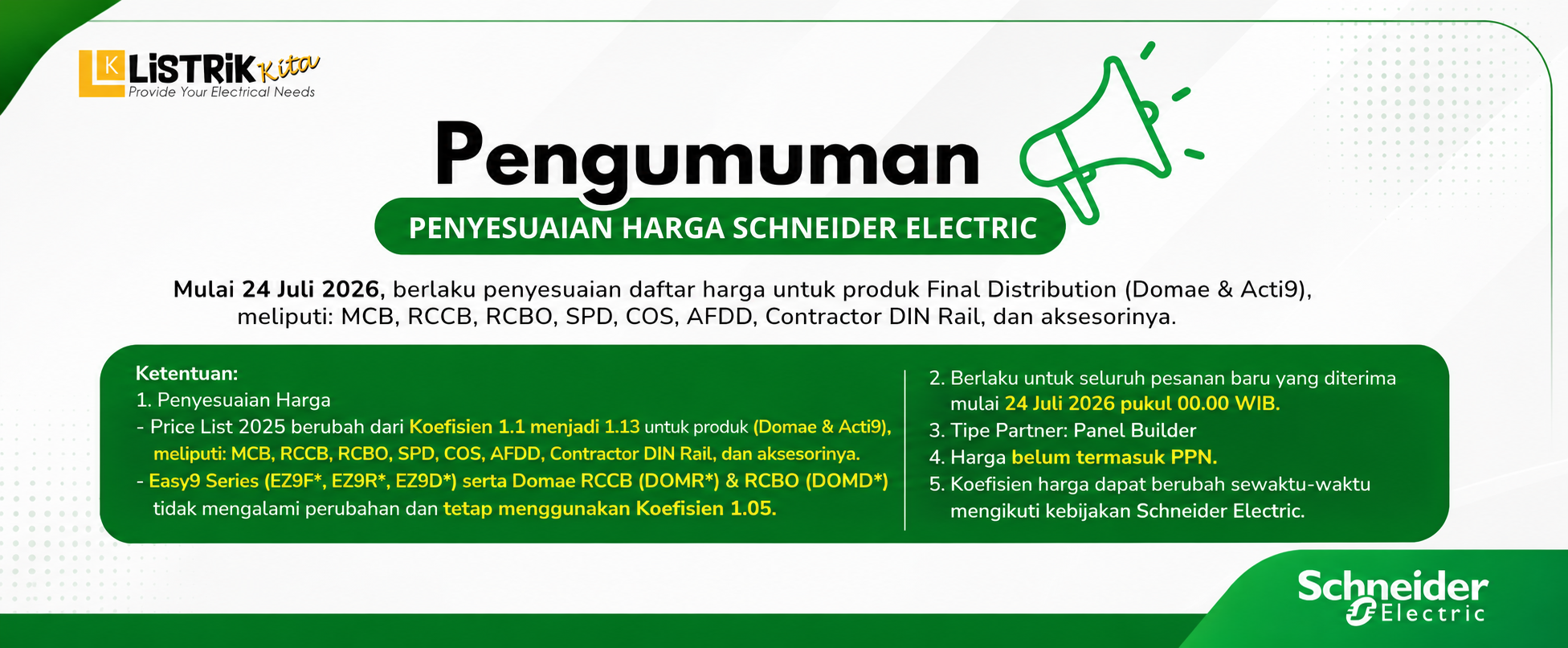 Penyesuaian Harga Schneider Electric Mulai 24 Juli 2026