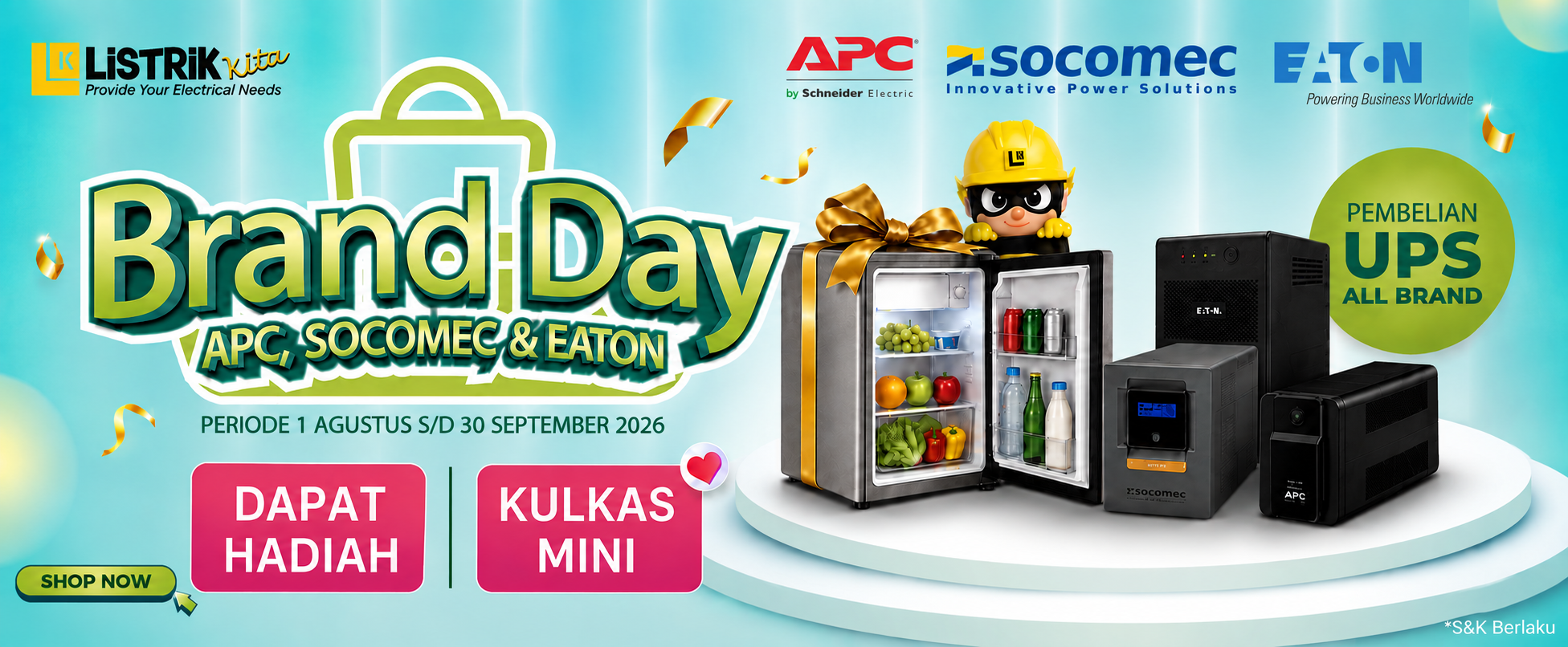 Brand Day UPS APC, Socomec & Eaton Gratis Kulkas Mini