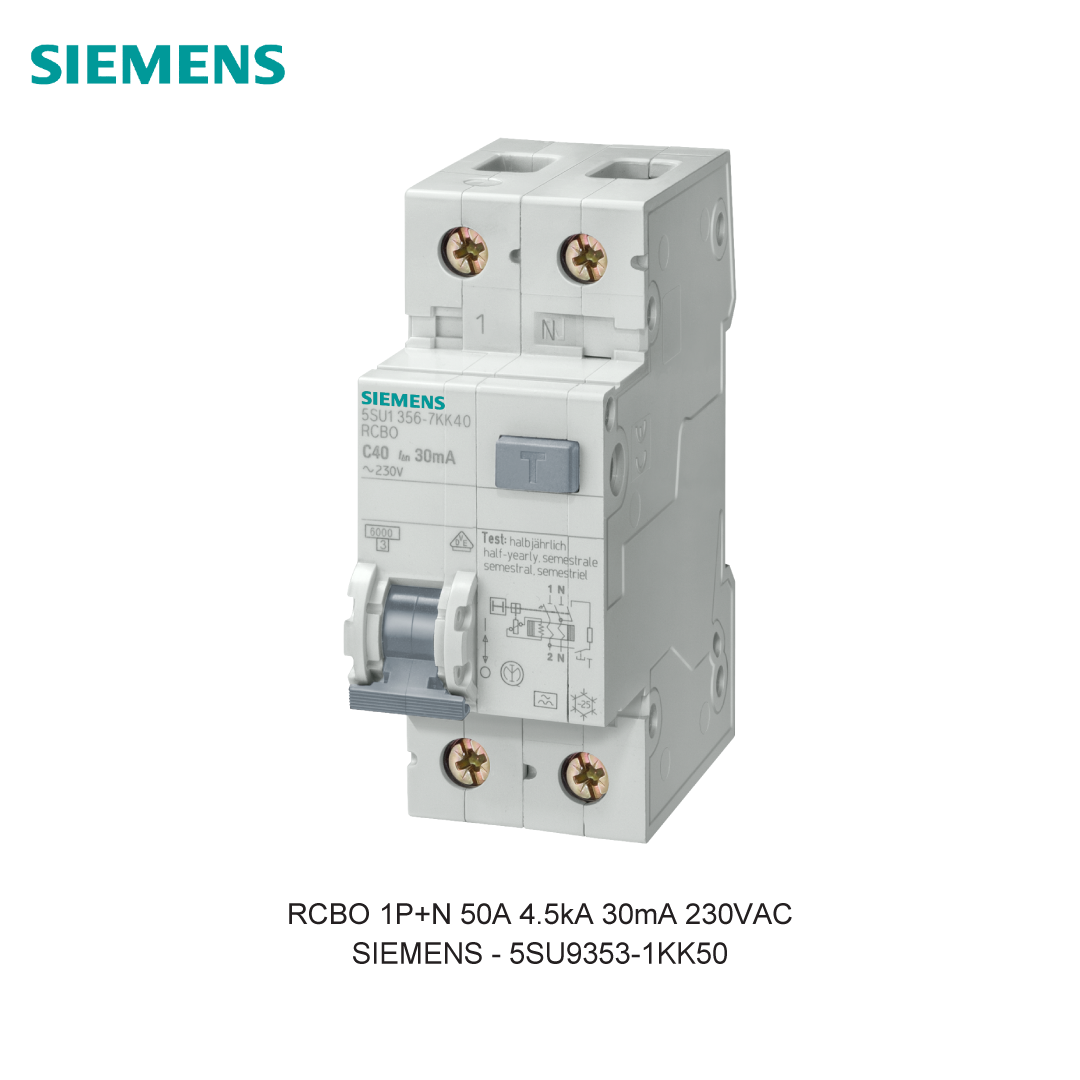RCBO 1P+N 50A 4.5kA 30mA 230VAC