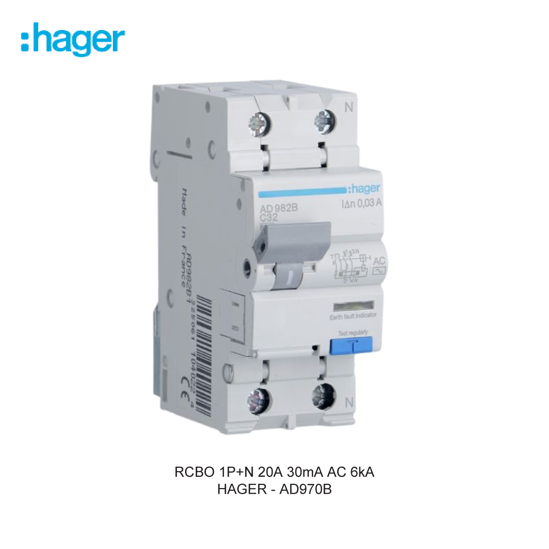 RCBO 1P+N 20A 30mA AC 6kA