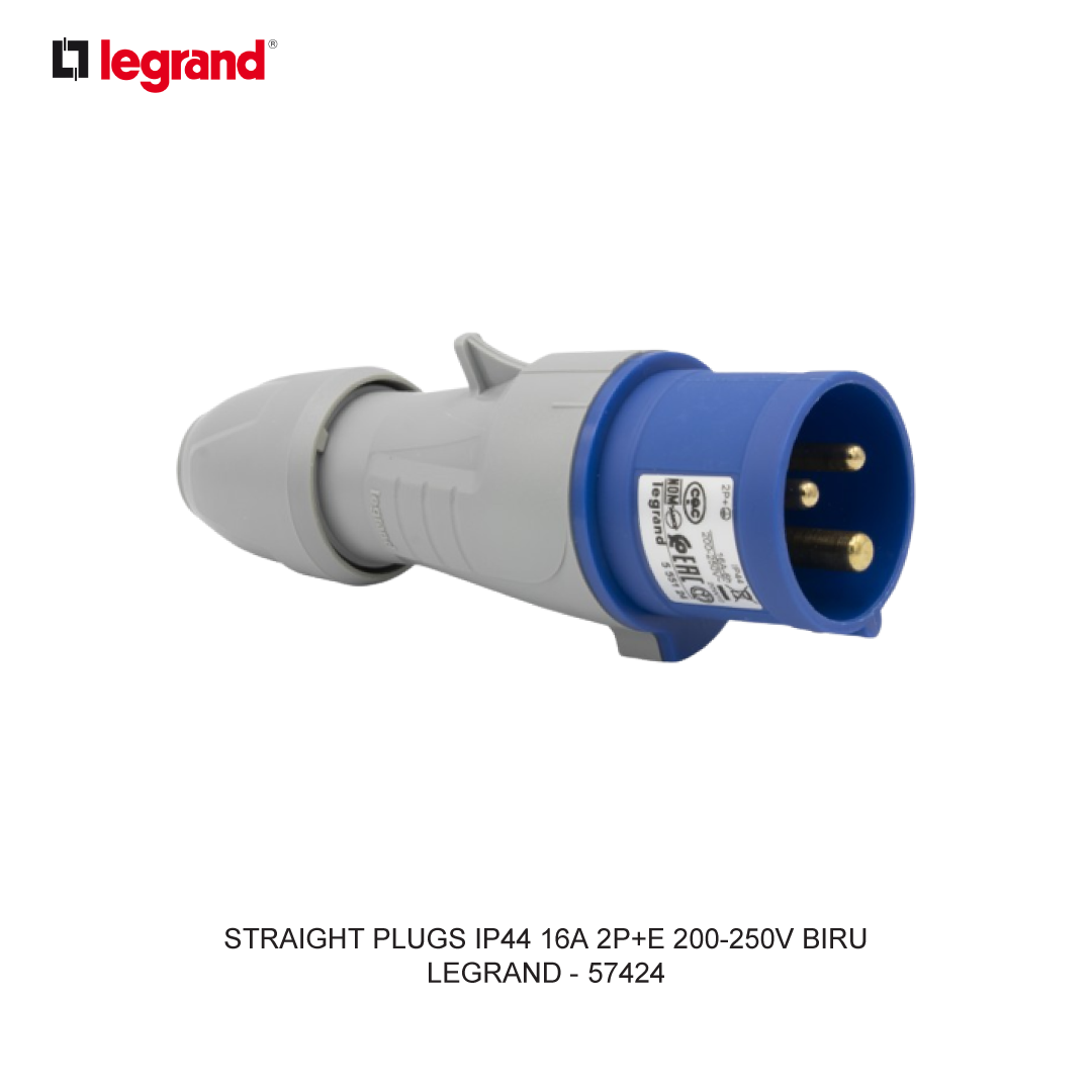 STRAIGHT PLUGS IP44 16A 2P+E 200-250V BIRU
