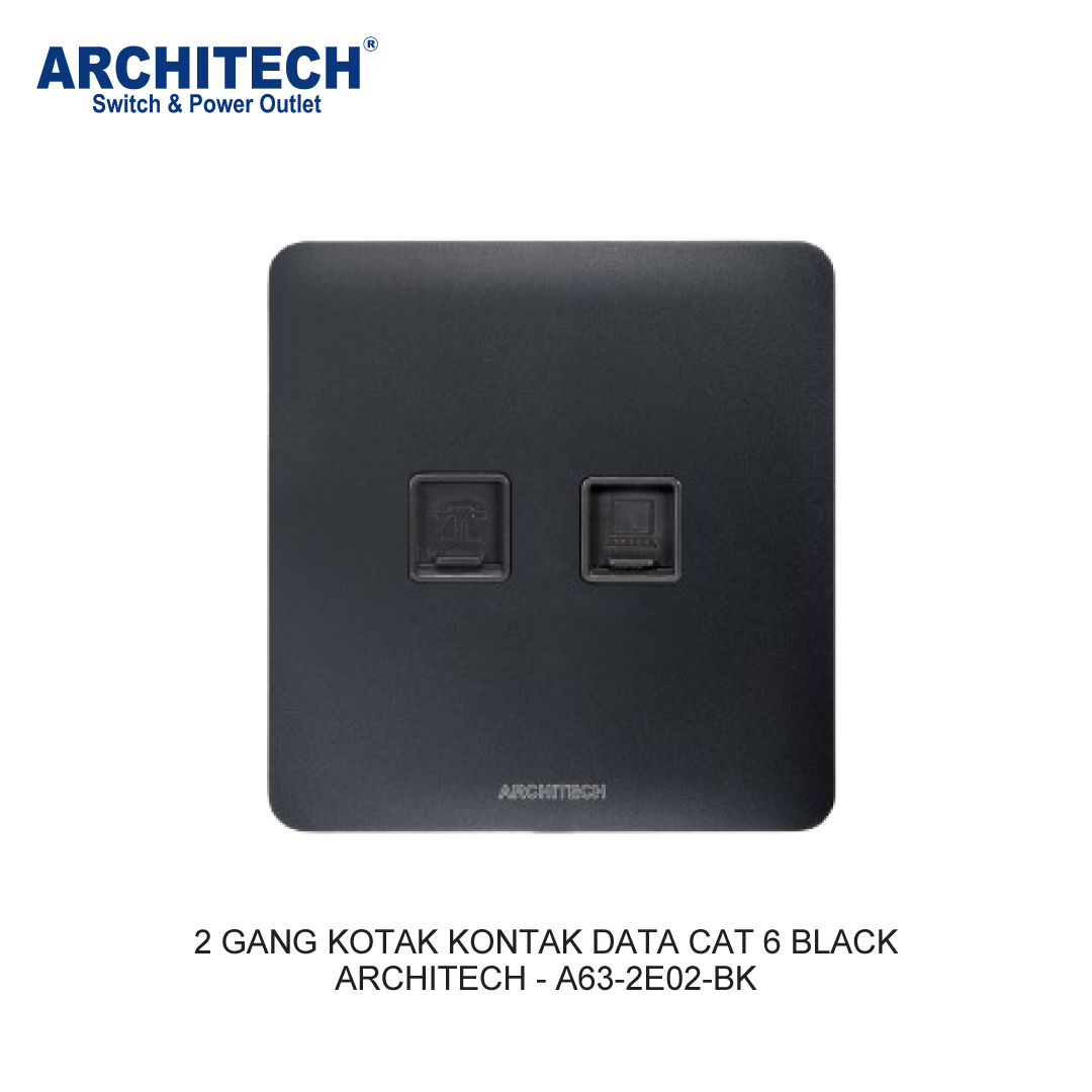2 GANG KOTAK KONTAK DATA CAT 6 HITAM