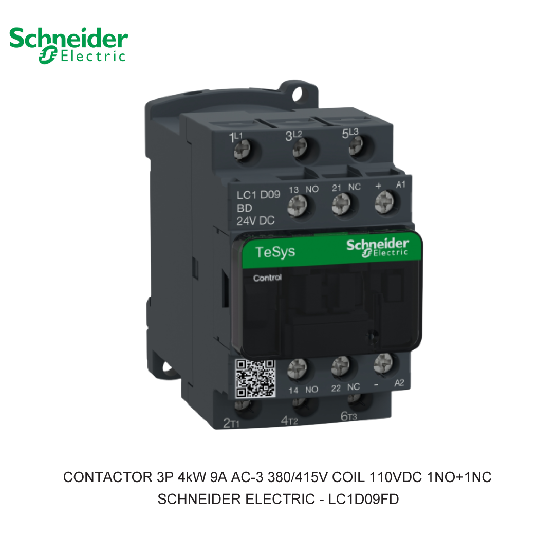 CONTACTOR 3P 4kW 9A AC-3 380/415V COIL 110VDC 1NO+1NC