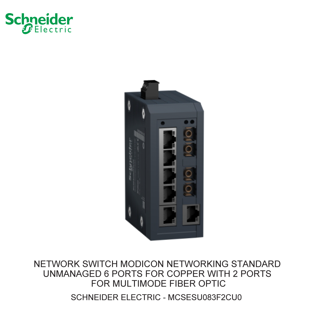 NETWORK SWITCH MODICON NETWORKING STANDARD UNMANAGED 6 PORTS FOR COPPER WITH 2 PORTS FOR MULTIMODE FIBER OPTIC