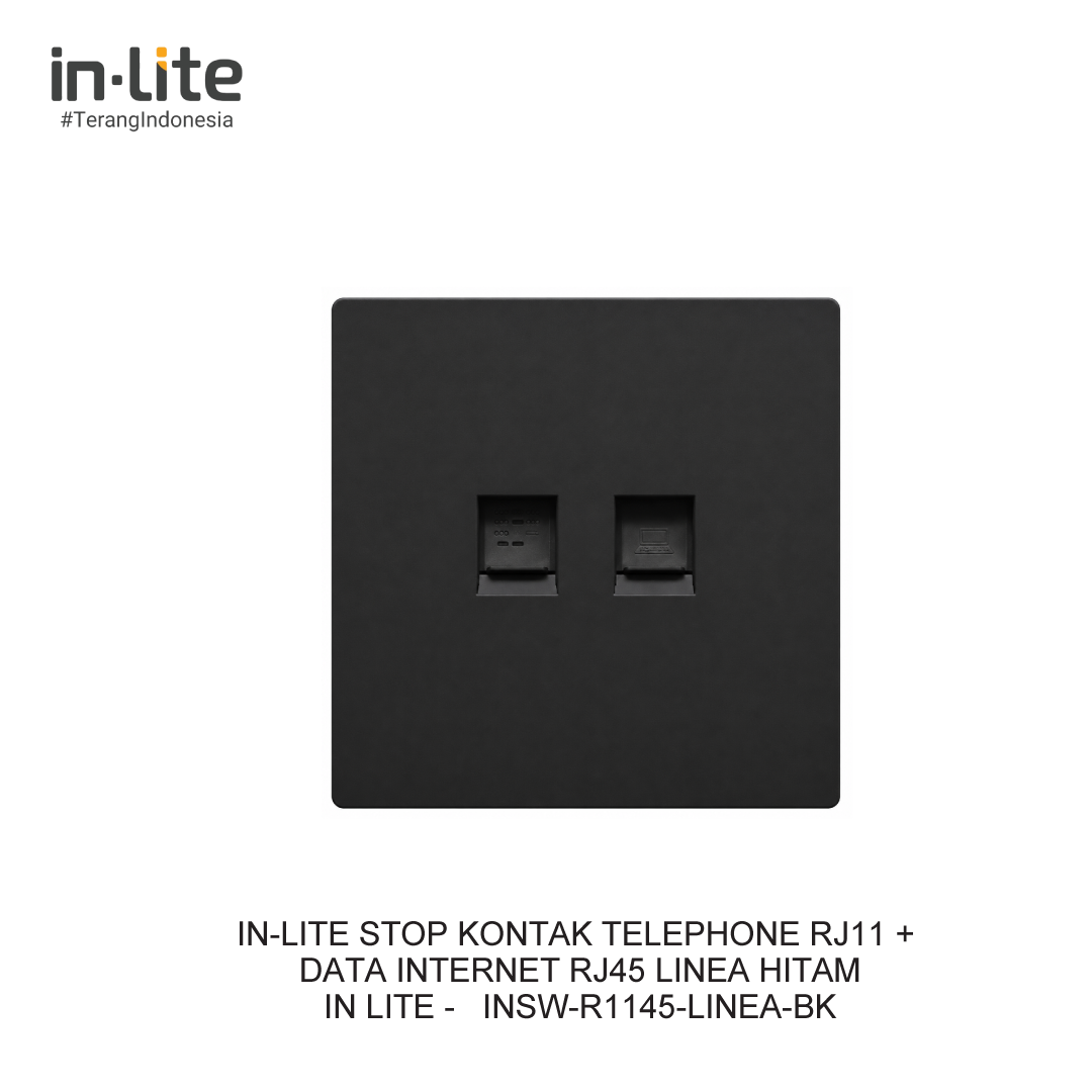 IN-LITE STOP KONTAK TELEPHONE RJ11 + DATA INTERNET RJ45 LINEA HITAM