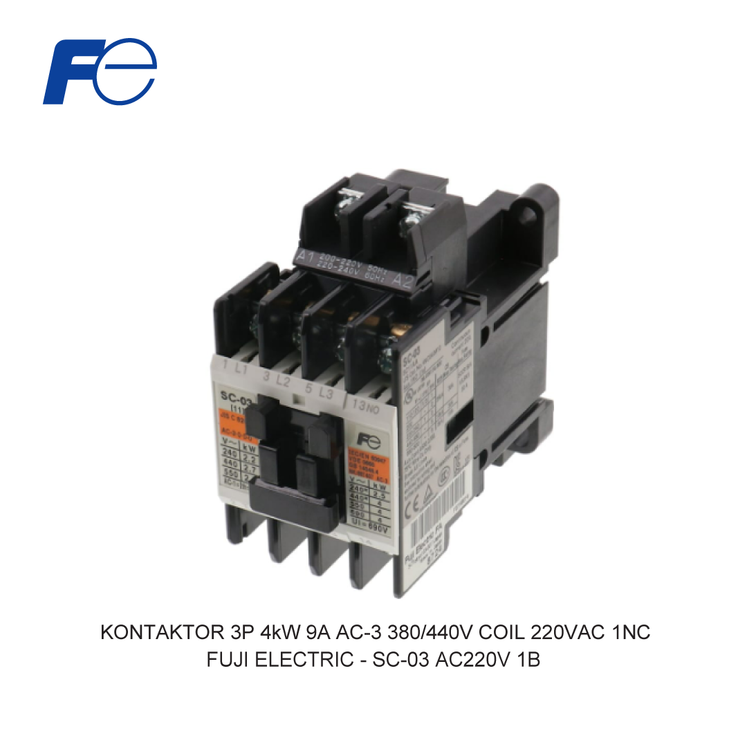 KONTAKTOR 3P 4kW 9A AC-3 380/440V COIL 220VAC 1NC