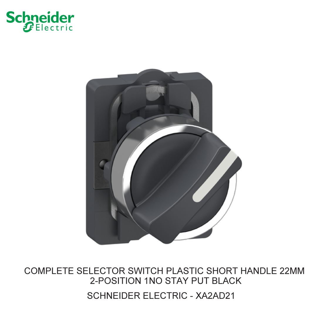 COMPLETE SELECTOR SWITCH PLASTIC SHORT HANDLE 22MM 2-POSITION 1NO STAY PUT BLACK
