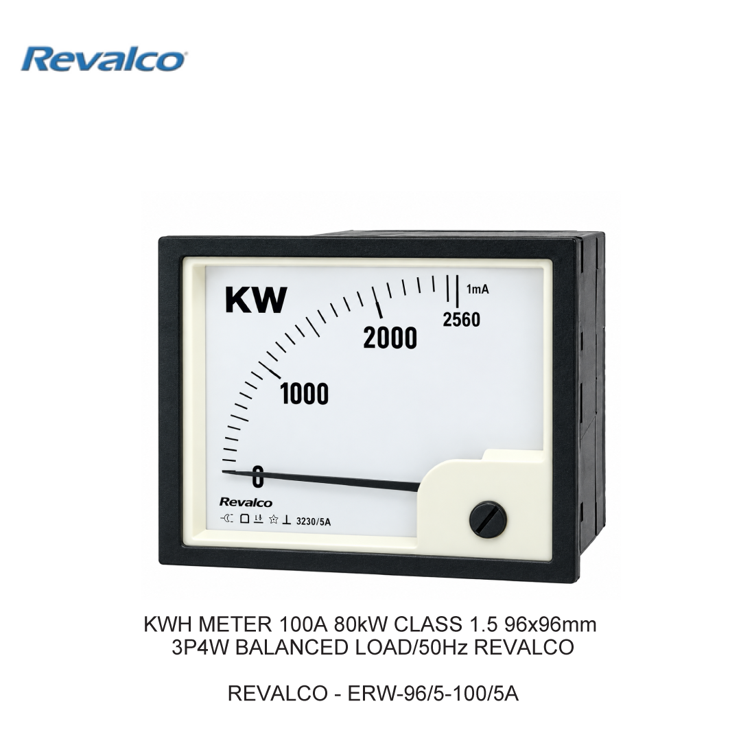 KWH METER 100A 80kW CLASS 1.5 96x96mm 3P4W BALANCED LOAD/50Hz REVALCO