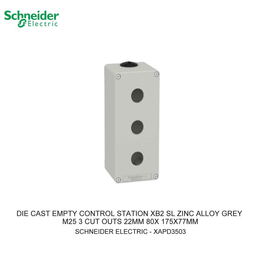 DIE CAST EMPTY CONTROL STATION XB2 SL ZINC ALLOY GREY M25 3 CUT OUTS 22MM 80X 175X77MM