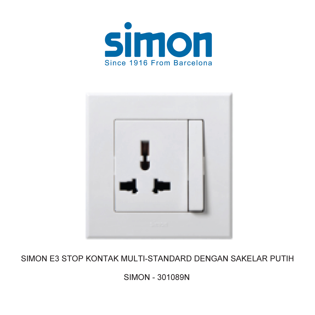 SIMON E3 MULTI-STANDARD SOCKET WITH SWITCH WHITE