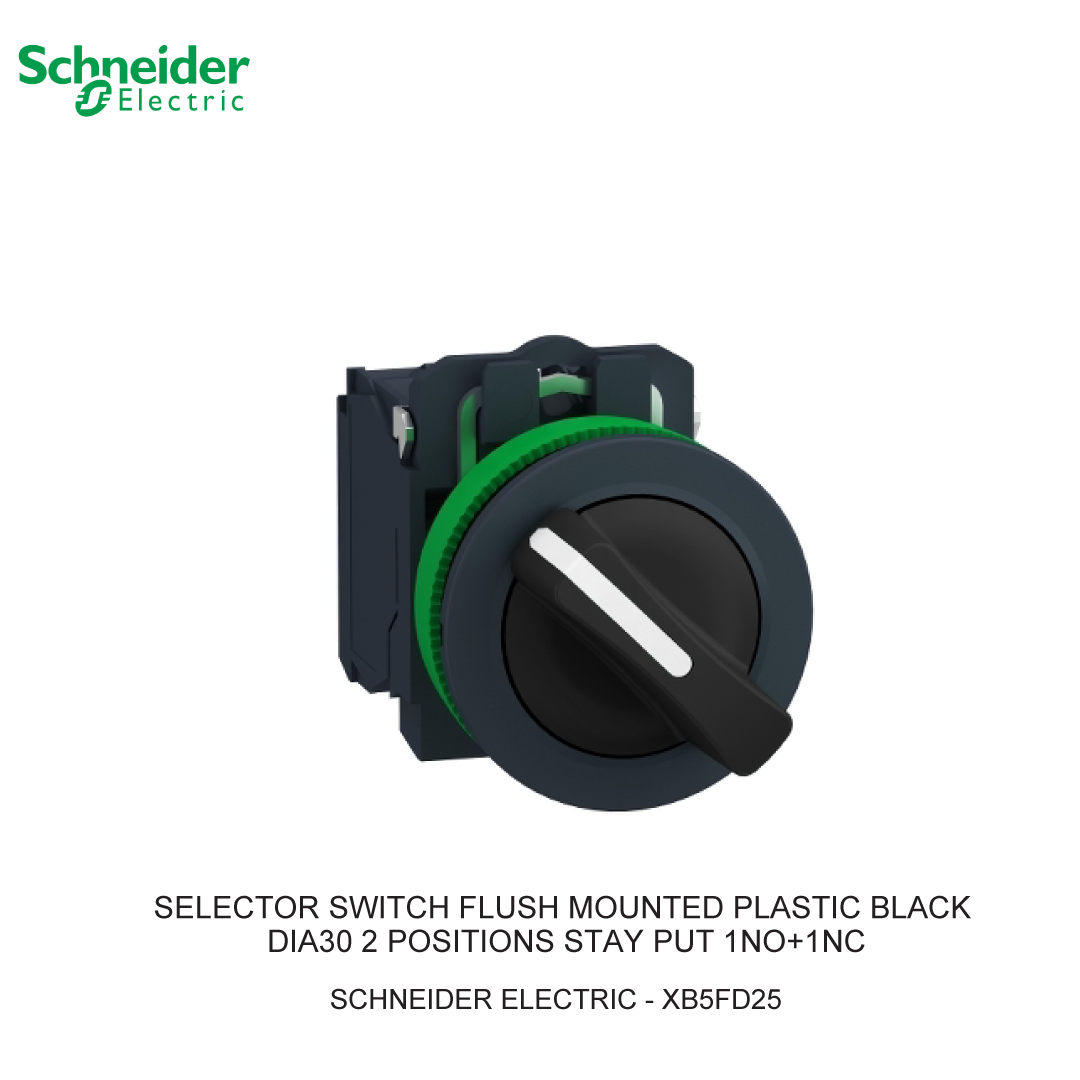 SELECTOR SWITCH FLUSH MOUNTED PLASTIC BLACK DIA30 2 POSITIONS STAY PUT 1NO+1NC