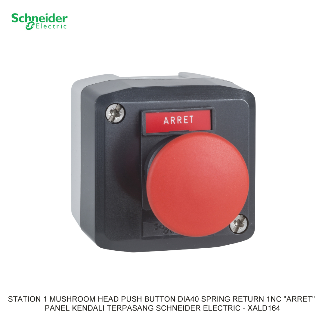 STATION 1 MUSHROOM HEAD PUSH BUTTON DIA40 SPRING RETURN 1NC "ARRET" DARK GREY
