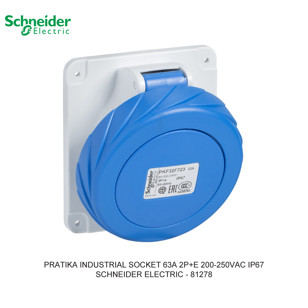 PRATIKA INDUSTRIAL SOCKET 63A 2P+E 200-250VAC IP67