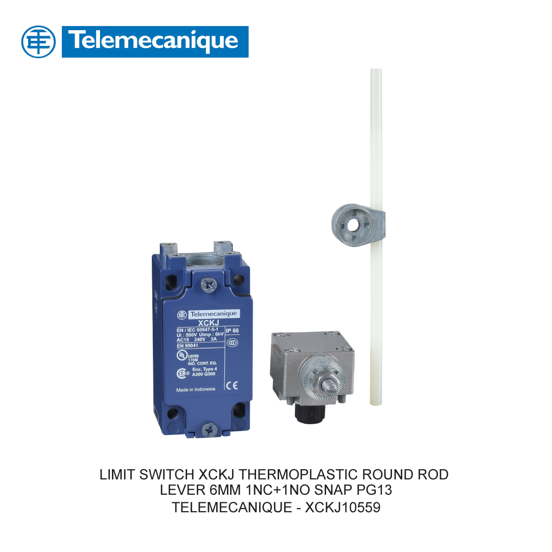 LIMIT SWITCH XCKJ THERMOPLASTIC ROUND ROD LEVER 6MM 1NC+1NO SNAP PG13